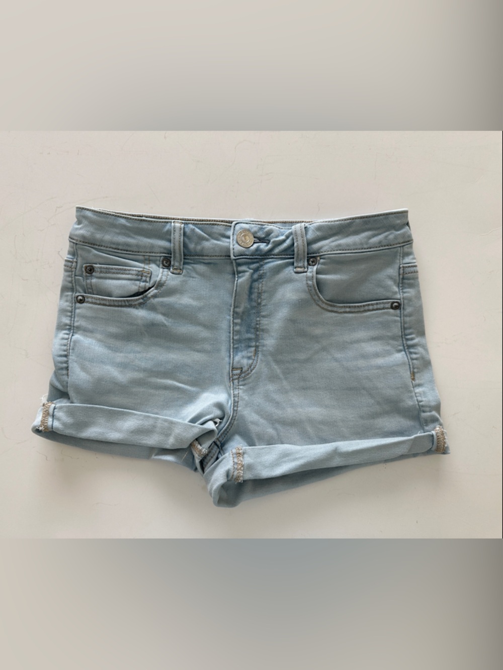 American Eagle Outfitters Light Blue Denim Roll-Cuff Shorts size 10